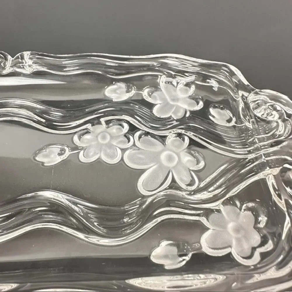 Celento Collection Fine Crystal Rectangle Serving Cake Tray Germany Floral Flowe
